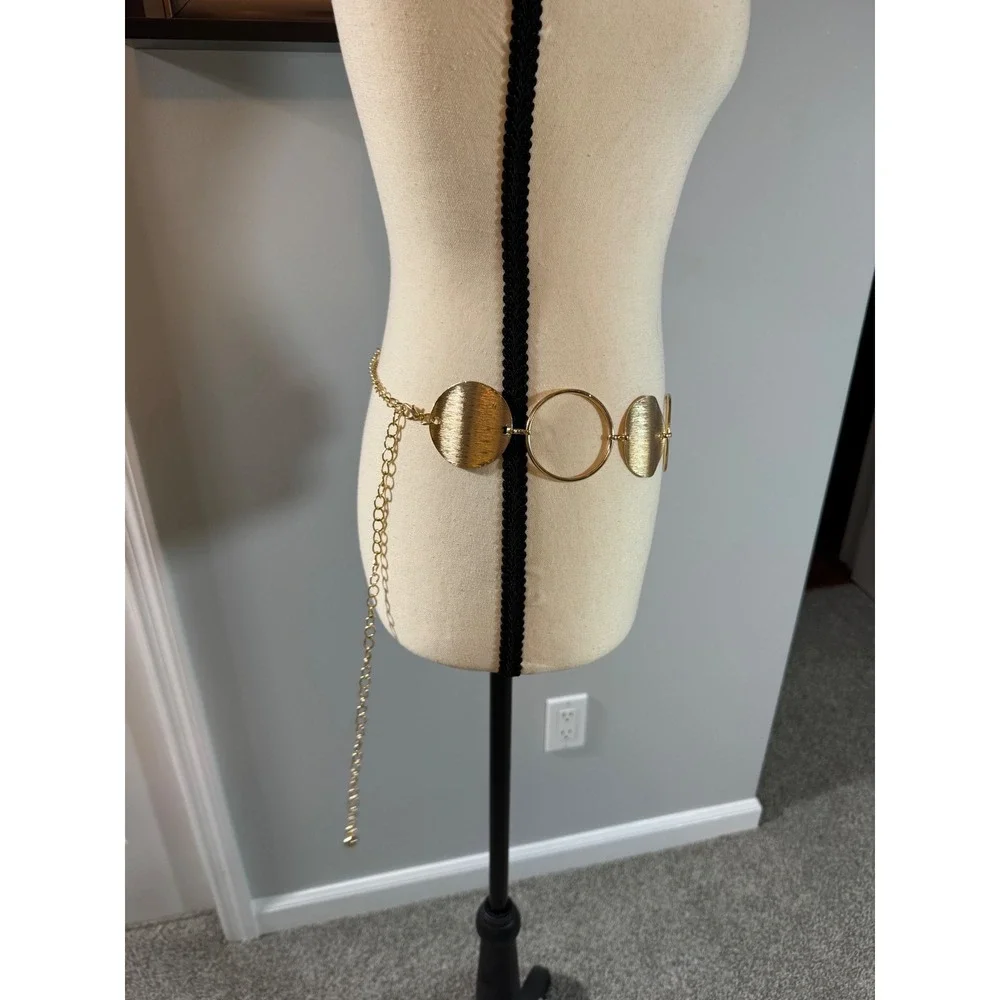 New Elans Daughter Gold Textured Disc and Open Ring Adjustable Chain Waist Belt